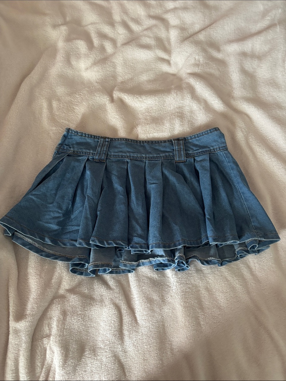 Blue Pleated Denim Mini Skirt